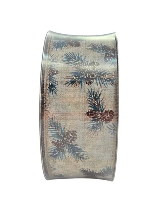 Members Mark 2.5" Premium Wired Edge Ribbon 50 Yards Masculine Pinecone Pattern - Picture 1 of 5